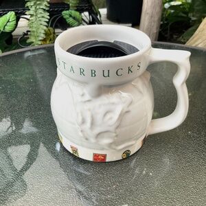 VTG 1997 Starbucks Around The World Embossed Globe Lid Travel Mug
